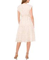 Vince Camuto Women's Embroidered Eyelet Tiered Midi Dress