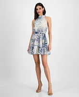 Guess Women's Danile High-Neck Tie-Waist Flare Dress