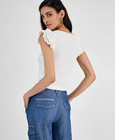 Guess Women's Dahlia Sangallo Mixed-Media Top
