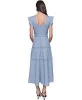 Karl Lagerfeld Paris Women's Lace-Inset Flutter-Sleeve Midi Dress