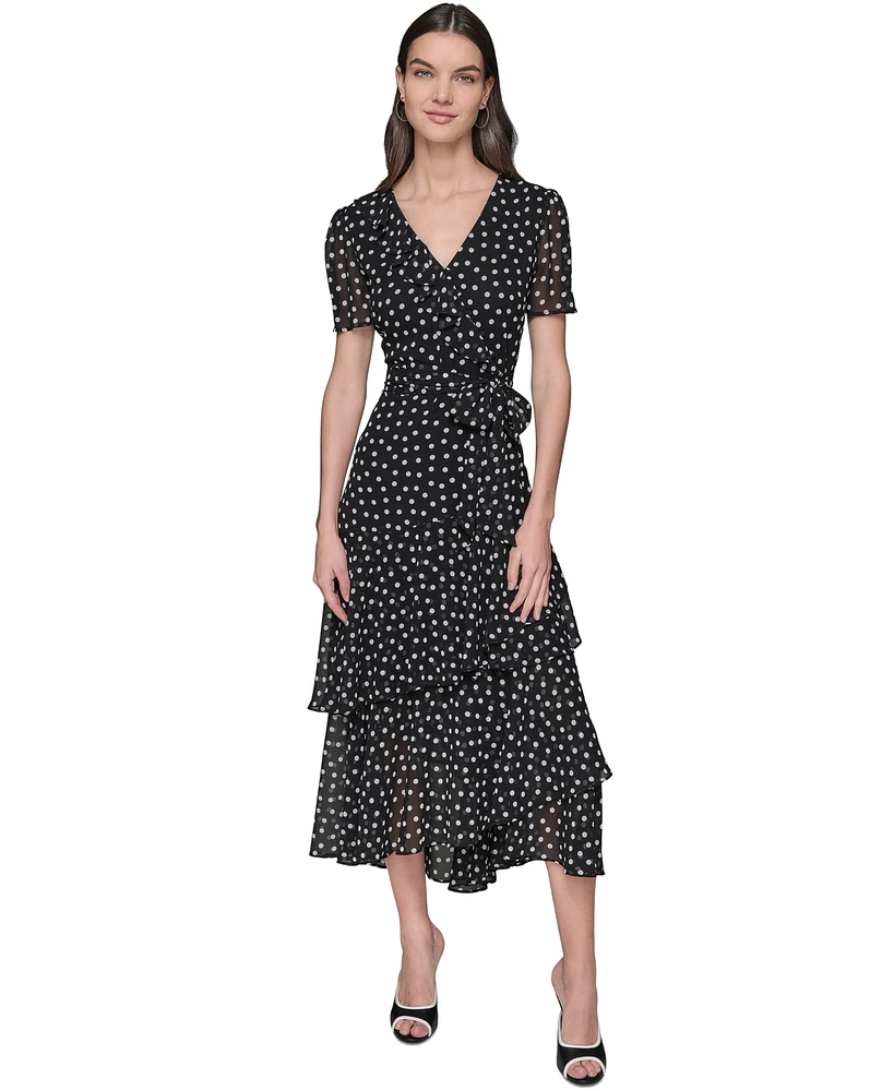 Karl Lagerfeld Paris Women's Dot-Print Ruffle Midi Dress