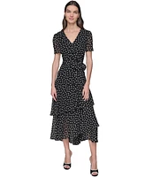 Karl Lagerfeld Paris Women's Dot-Print Ruffle Midi Dress