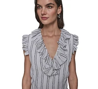 Karl Lagerfeld Paris Women's Ruffle-Trim Striped Top