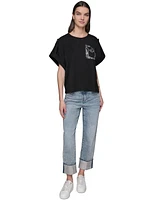 Karl Lagerfeld Paris Women's Embellished-Pocket Tee