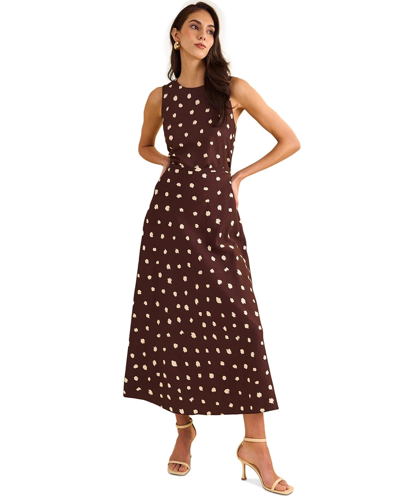 1.State Women's Linen Blend Polka Dot Midi Skirt