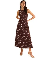 1.State Women's Linen Blend Polka Dot Midi Skirt