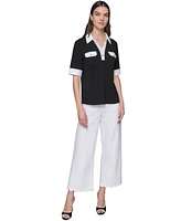 Karl Lagerfeld Paris Women's Oversized Contrast-Trim Top