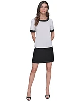 Karl Lagerfeld Paris Women's Contrast-Rib Short-Sleeve Top