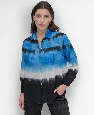 Dkny Women's Long-Sleeve Tie Dye Button-Front Shirt