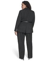 Calvin Klein Plus Size Windowpane Print Belted Blazer V Neck Sleeveless Top Windowpane Print Wide Leg Pants