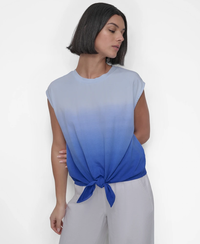 Dkny Women's Sleeveless Ombre Tie-Front Blouse