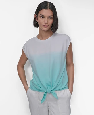 Dkny Women's Sleeveless Ombre Tie-Front Blouse