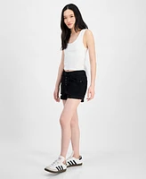 Indigo Rein Juniors' Exposed-Button High Rise Destructed Shorts