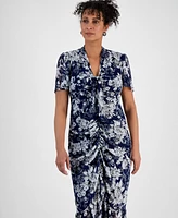 Connected Women's Shirred-Front Short-Sleeve Sheath Dress