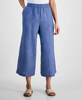Charter Club Petite 100% Linen Wide-Leg Cropped Pants, Exclusively at Macy's