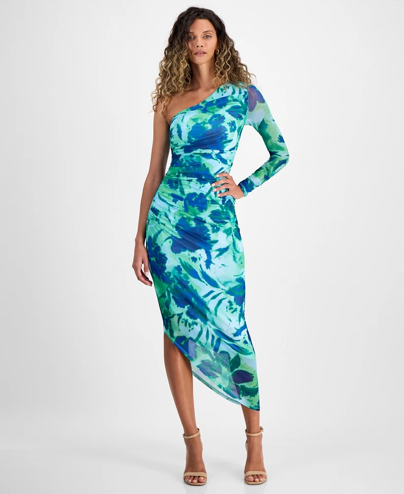 Rachel Roy Women's Quinn Floral Asymmetric Mesh Midi Dress