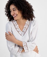 Charter Club Petite Lace-Trim Linen V-Neck Tunic, Exclusively at Macy's