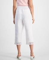 Charter Club Petite Lace-Trim Linen Cropped Pants, Exclusively at Macy's