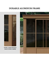 Mondawe 12x14FT Wall Mounted Sunroom，Lean-to Gazebo Sun Room for Deck Patio