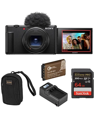 Sony Sony Zv-1 Ii Vlog Camera for Content Creators and Vloggers, Bundle With Extra Battery, Smart Charger With Screen, 64GB Sd Card, Slinger Camera Ba