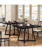 Tribesigns Square Dining Table Set of 6, 31.5" Industrial Dinner Table with Metal Base, Wood Kitchen Table for 10 People, Brown Bar Table for Restaura