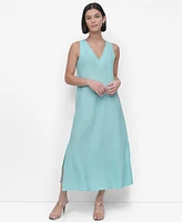 Dkny Women's Linen Panelled V-Neck Midi Dress