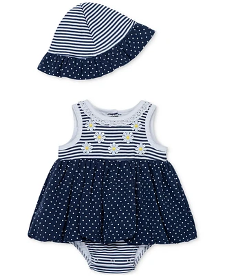 Little Me Baby Girls 2-Pc. Daisies Stripe Popover Dress & Hat Set