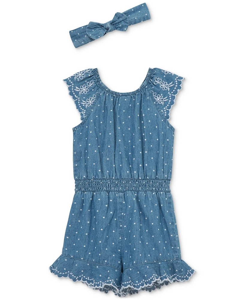 Little Me Baby Girls 2-Pc. Chambray Dot Romper & Headband Set