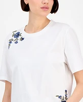 Driftwood Women's Cotton Open-Knit T-Shirt X Blue Bouquet