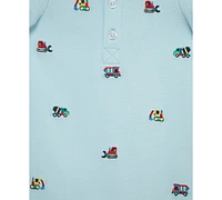 Little Me Baby Boys 2-Pc. Embroidered Trucks Romper & Bucket Hat Set