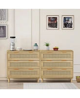 31.50"3-Drawers Rattan Storage Cabinet Rattan Drawer (Set of 2),for Bedroom,Living Room,Dining Room,Hallways,Oak