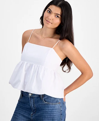 Madden Girl Juniors' Poplin Bubble Tank Top
