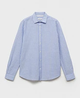 Mango Men's Striped Cotton Linen Shirt