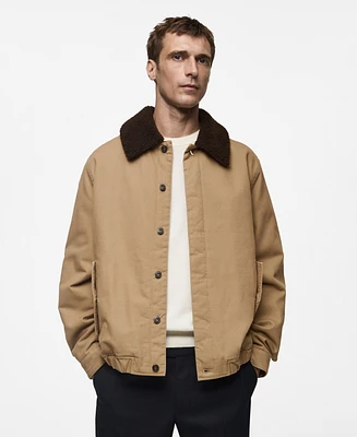 Mango Men's Sheepskin Collar Quilted Jacket