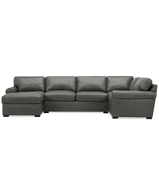 Radley Roll Arm 139" 4-Pc. Leather Square Corner Chaise Sectional, Exclusively at Macy's