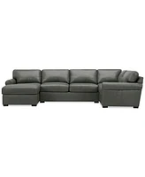 Radley Roll Arm 139" 4-Pc. Leather Square Corner Chaise Sectional, Exclusively at Macy's
