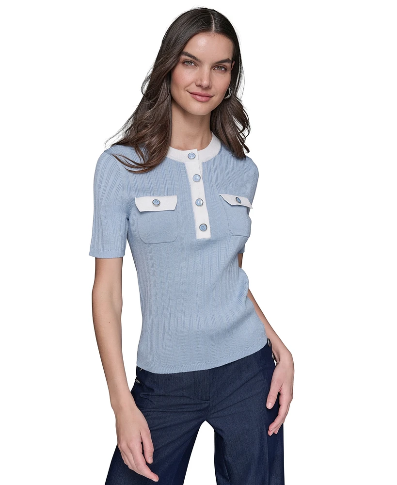 Karl Lagerfeld Paris Women's Ribbed Contrast-Trim Sweater