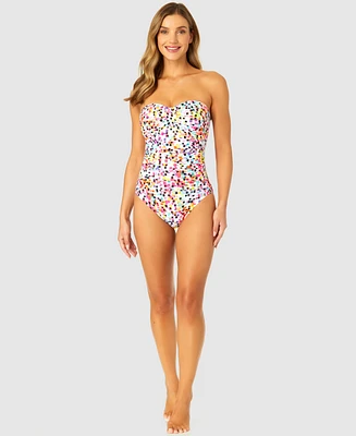 Anne Cole Women's Abstract Dot Twist-Front Bandeau One-Piece Swimsuit