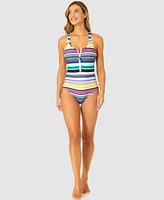 Anne Cole Women's Barcode Stripe Zip-Front Racerback One-Piece Swimsuit