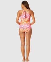Anne Cole Women's Tie Dye Foulard High-Neck Plunge One-Piece Swimsuit