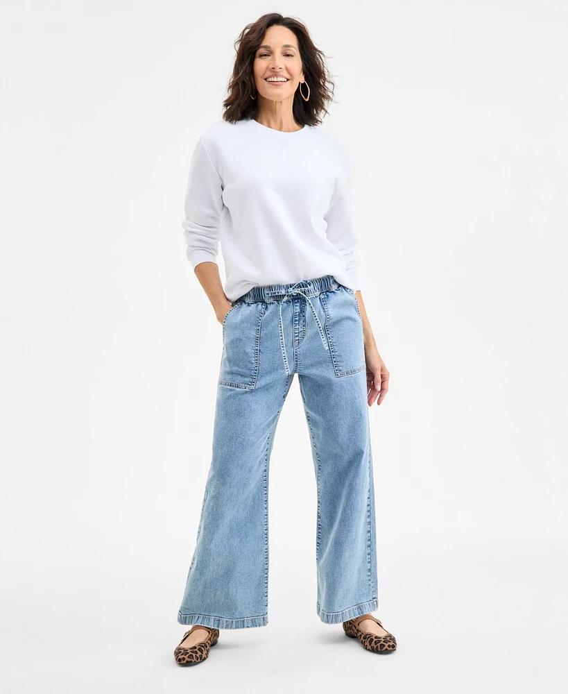 Style & Co Petite High-Rise Pull-On Wide-Leg Jeans, Exclusively at Macy's