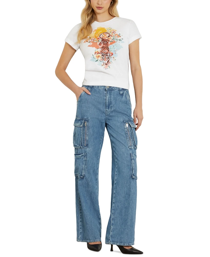 Guess Women's Crouching Tiger Cotton Short-Sleeve T-Shirt