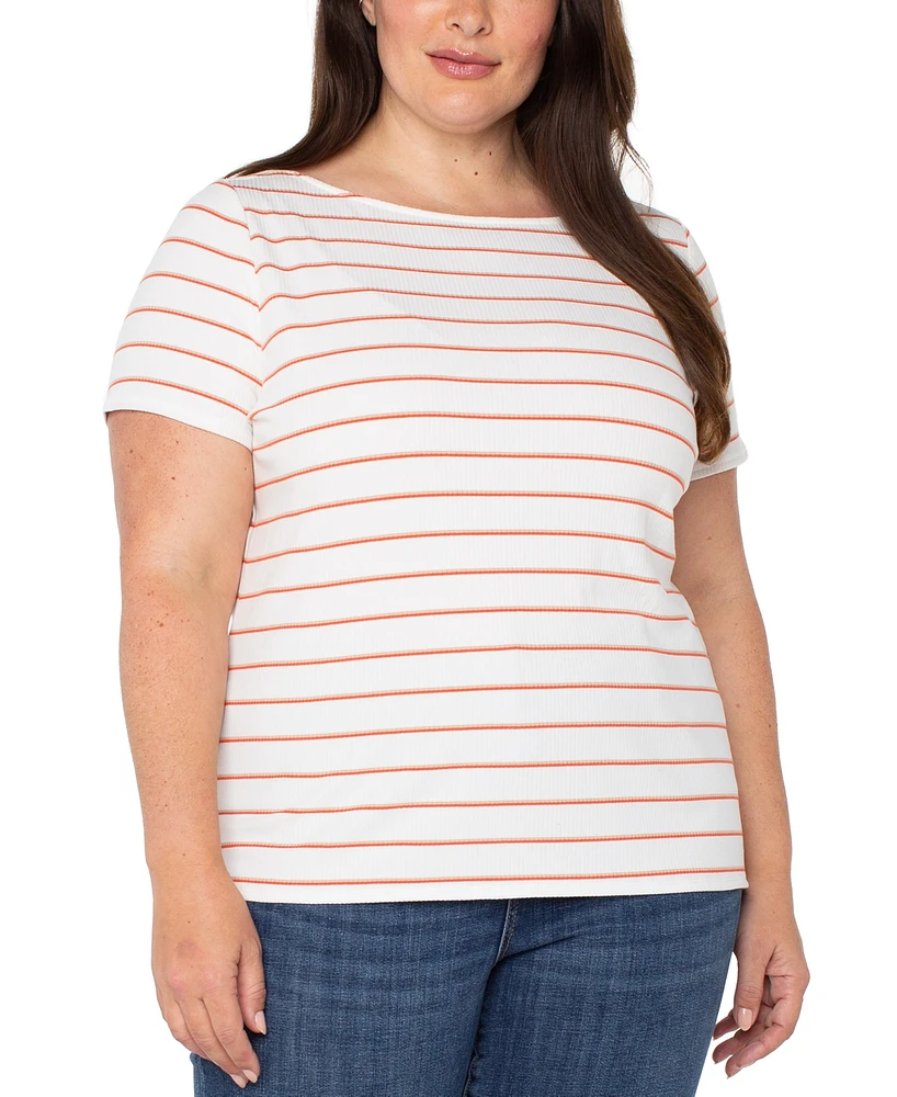 Liverpool Plus Striped Short-Sleeve Boat Neck T-Shirt
