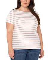 Liverpool Plus Striped Short-Sleeve Boat Neck T-Shirt