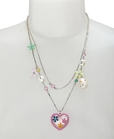 Betsey Johnson Faux Stone Spring Floral Heart Layered Necklace