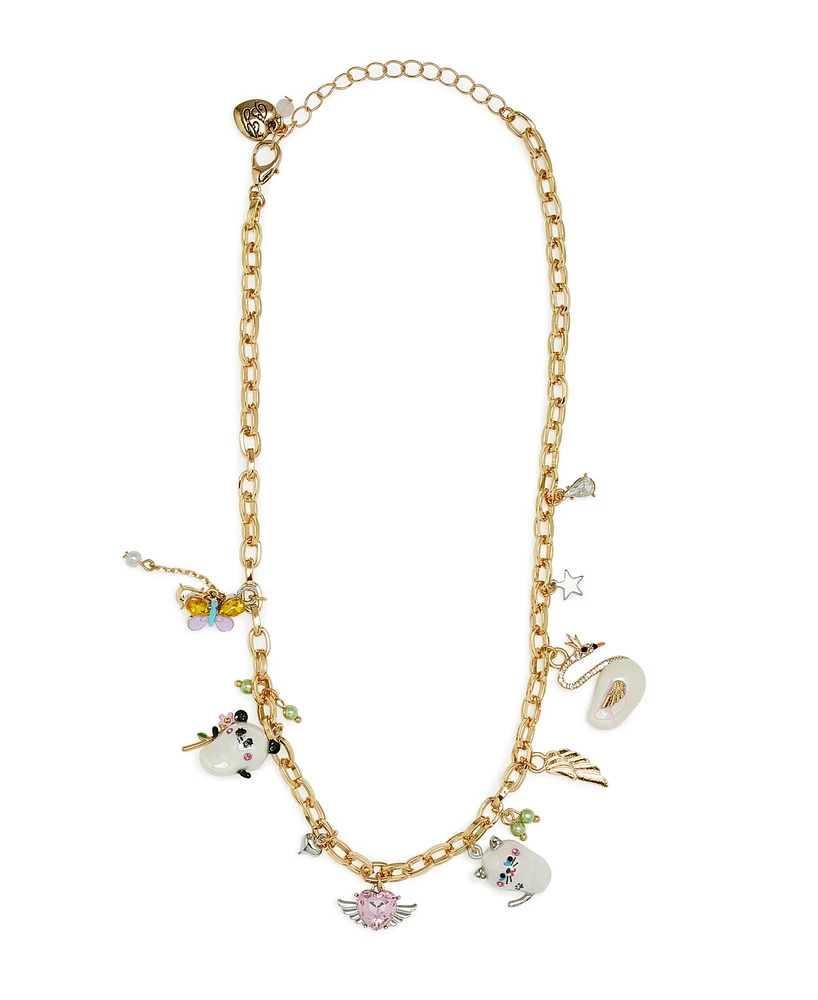 Betsey Johnson Faux Stone Pearl Critters Charm Bib Necklace