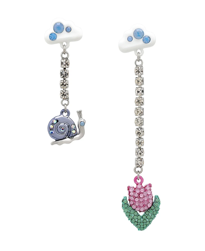 Betsey Johnson Faux Stone Spring Snail Tulip Rhinestone Chain Earrings