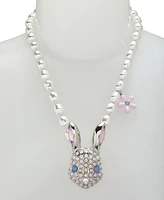 Betsey Johnson Faux Stone Spring Bunny Pendant Cultivated Pearl Necklace