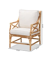 bali & pari 23.6" Upholstered and Rattan Brandon Modern Bohemian Armchair