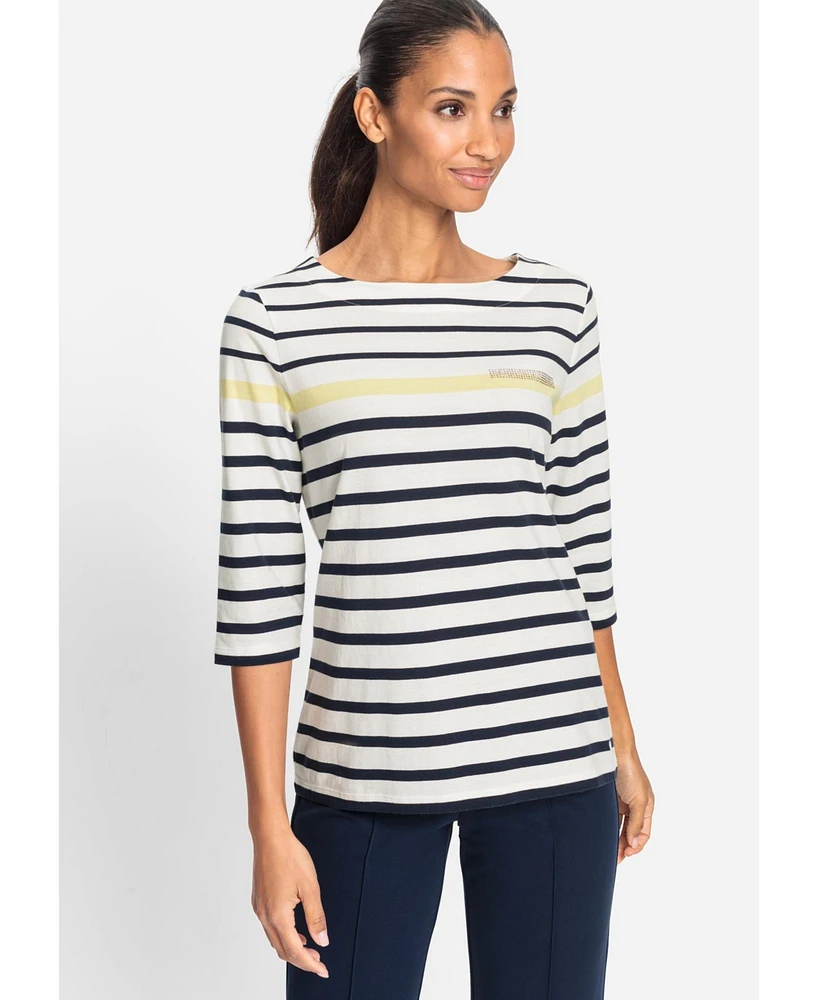 Olsen Women's Striped Boat Neck T-Shirt